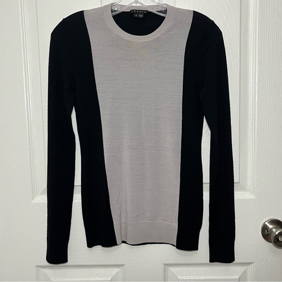 THEORY Porsha Preem Color Block Crew Neck Long Sleeve Wool Sweater | size small - Picture 1 of 8